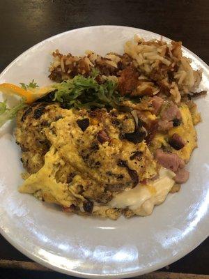 Everything egg white omelette with extra crispy Hashbrowns