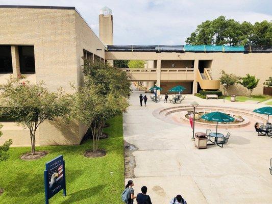 From the Student Center's bridge I'm overlooking towards the Academic Building (left) and Winship Building (right).