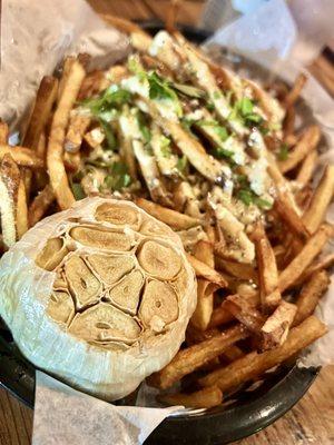 Garlic bleu cheese fries