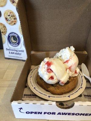 Deluxe Triple Chocolate Chunk cookie with Strawberry Cheesecake ice cream