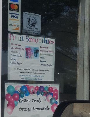 Drive through window - all flavors of smoothies