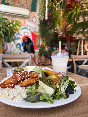 Chicken plate, Banana Boba, Dining Area, Greenery