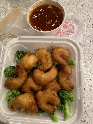 Crispy shrimp dish with a sweet and tangy sauce.