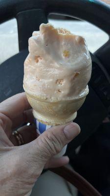 Fresh peach ice cream.  Small but big enough today!