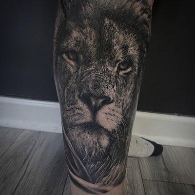 Black and grey Lion from guest artist JD