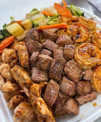 Chicken, Steak & Shrimp Plate $34