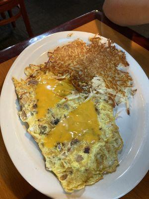 All meat omelette with hash browns