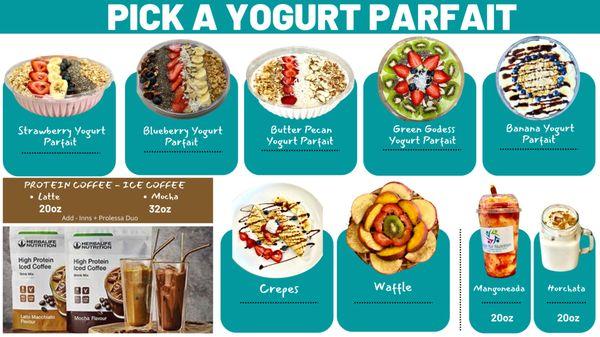 Pick A Yogurt Parfait, Creeps, Waffles, & Ice Coffee