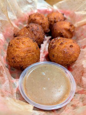 Sweet Potato Hush Puppies with Apple Butter. $6.50. Blackboard special.