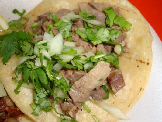 Lengua Tacos Up close from Tacos Junior, #5 @9277 N. Federal Blvd.  February 22nd 2014.