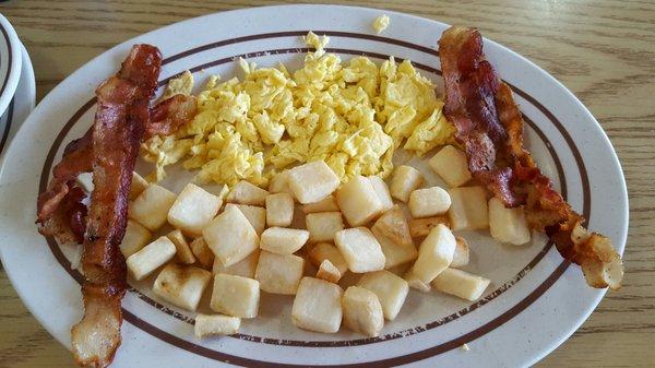 My scrambled eggs and bacon. Next time I'll get the regular hash browns.