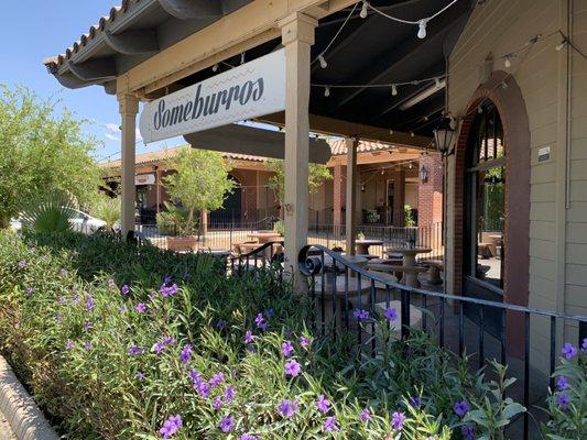 Outdoor seating in the shade