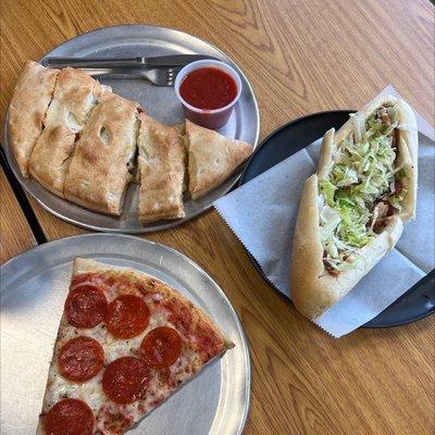 Chicken Bacon Ranch Sub, Pepperoni Pizza, Pepperoni and Sausage Stromboli