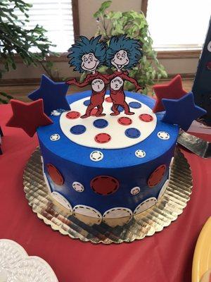 Thing 1 Thing 2, Dr. Seuss themed baby shower cake for twins!