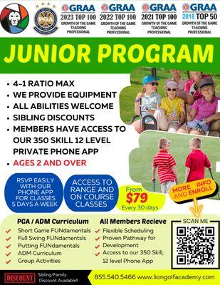 Our new pricing for our adult and junior programs include the option for both on course and off course classes in low 4-1 ratio setting.