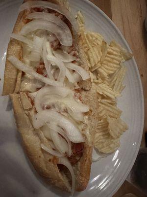 Meatball sub with onions