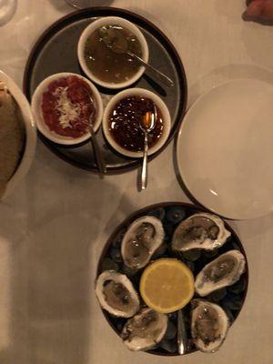 Fresh oysters with all the sauces