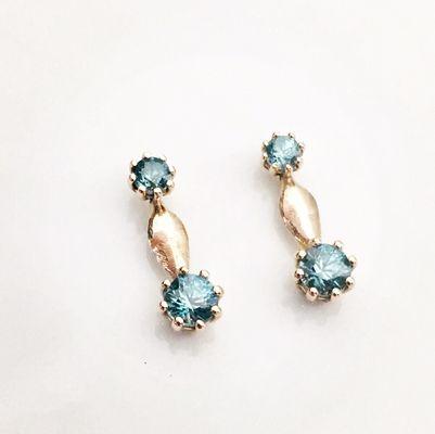 Blue Zircons on 14kt rose gold earrings