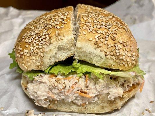 Great White Tuna on a sesame bagel