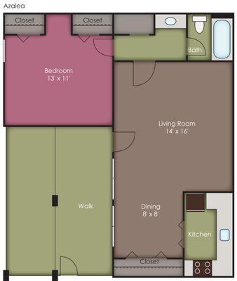 1 Bedroom 1 Bath Garden 750 s.f.