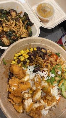 Fried Miso Brussels Sprouts and Fried Chicken Bowl Fried Chicken Bowl