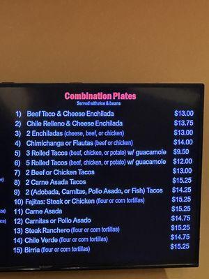 Combo plates Menu, as of December 2023