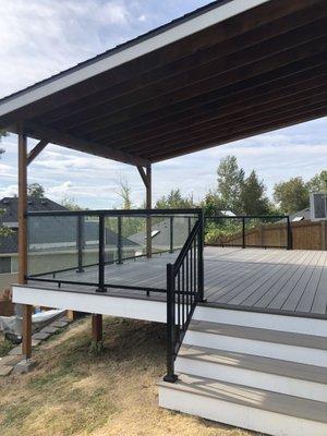 AZEK Coastline & Dark Hickory with a Peak aluminum & glass railing!