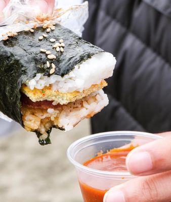 Spam Musubi with tamago and gochujang dip