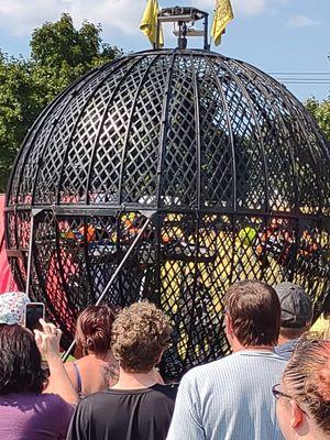 The Urias Globe of Death. This was a great free show involving acrobatics that culminated in 3 motorcycles circling a person in the globe.