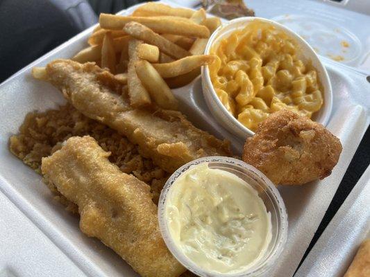 2 Pc Fish Dinner - comes w/ 2 sides + Hush Puppies