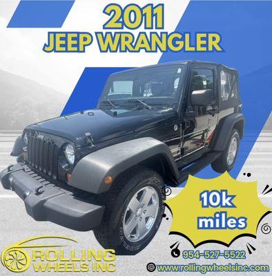 Beautiful 2011 Jeep Wrangler with only 10k miles! Soft top, ready just in time to enjoy the summer!
Contact us 954-527-5522 today!