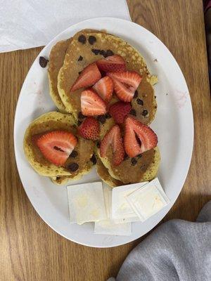 Disney chocolate chip pancakes with fruit