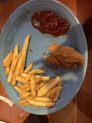 Chicken tenders with fries and ketchup