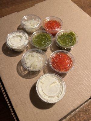 Sauces included an amazing salsa verde, a red salsa which was also delicious, chopped onions, and your standard ranch dressing