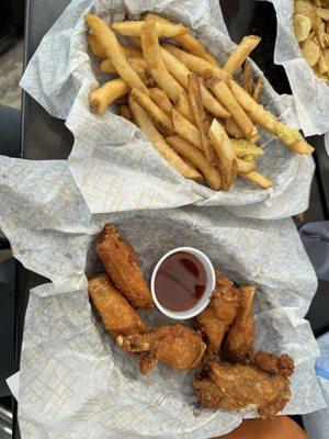 Chicken wings and fries