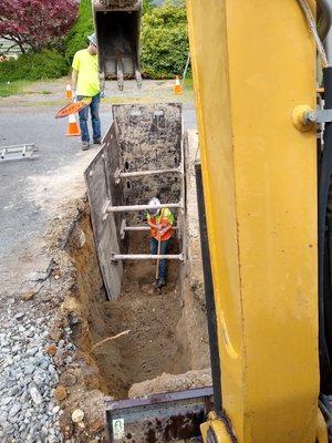 From the excavator looking in the trench