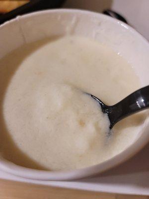 Curdled CANNED new England clam chowder