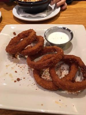 Onion rings are a little over cooked. Really crunchy