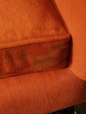 Stains all over furniture, bed spread, seat of chair in the room. No washcloths or hand towels... absolutely disgusting!!