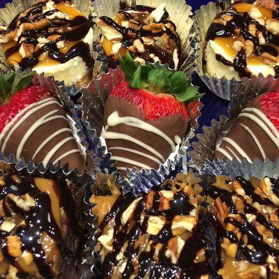 Valentine's Sweet Treat Box. Cheesecake, Brownies, Dipped strawberries.