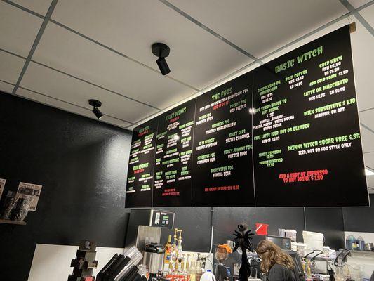 full menu and some of the syrups/back view