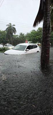 Car in a flood in miami