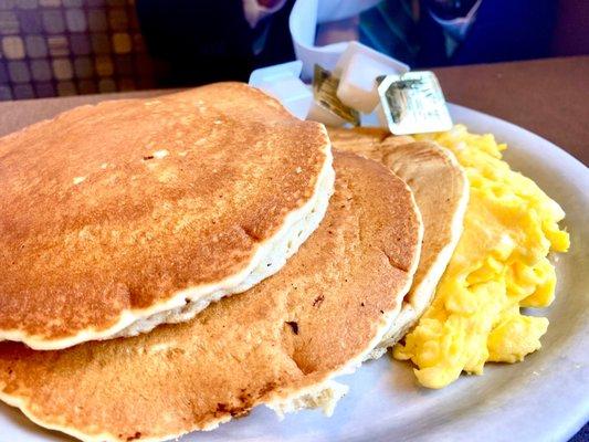 Pancakes and eggs served all day long