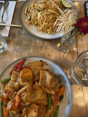 Tofu Drunken Noodle and Chicken Pad Thai