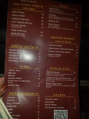 Menu side with entrees 10/20/22