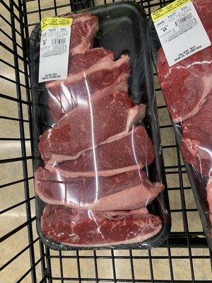 Sirloin @ $2.99/lb. Great sale but you get what you pay for.  Not trimmed at all.