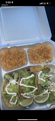 Asada taco plate combo double rice w/ cilantro, sour cream, onions, lettuce and cheese