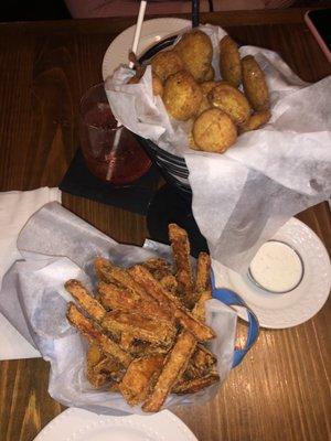 Sweet Potato Fries and Frickles Fried Pickles