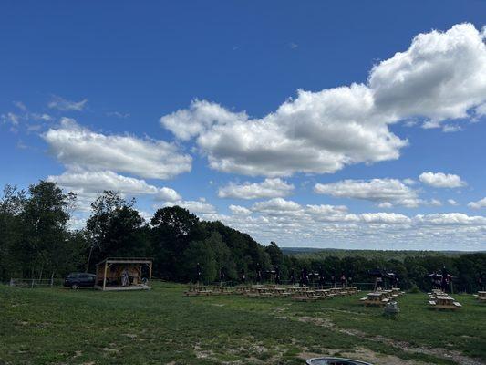 Live music and picnic tables overlook the gorgeous fields