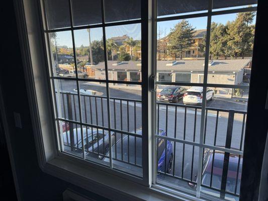 View from top floor looking out to indoor pool (Room 211)